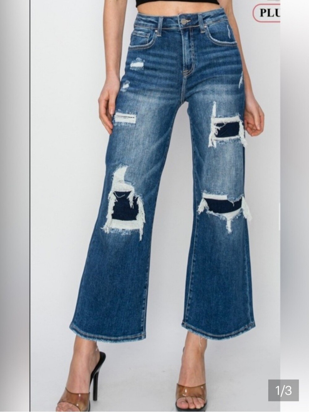 Risen NWT Women’s Distressed High Rise Wide-Leg Jeans - Blue Size 2X